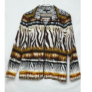 Lafayette 148 Women's Size 6 Brown Zip Up Animal Print Long Sleeve Jacket